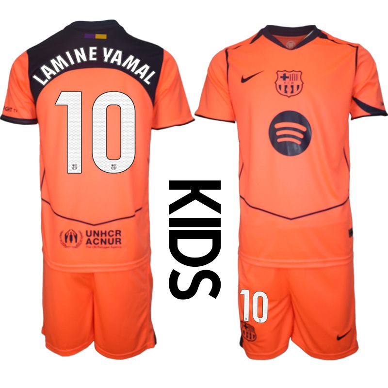 Youth 2025-2026 Club Barcelona away orange #10 Soccer Jersey5